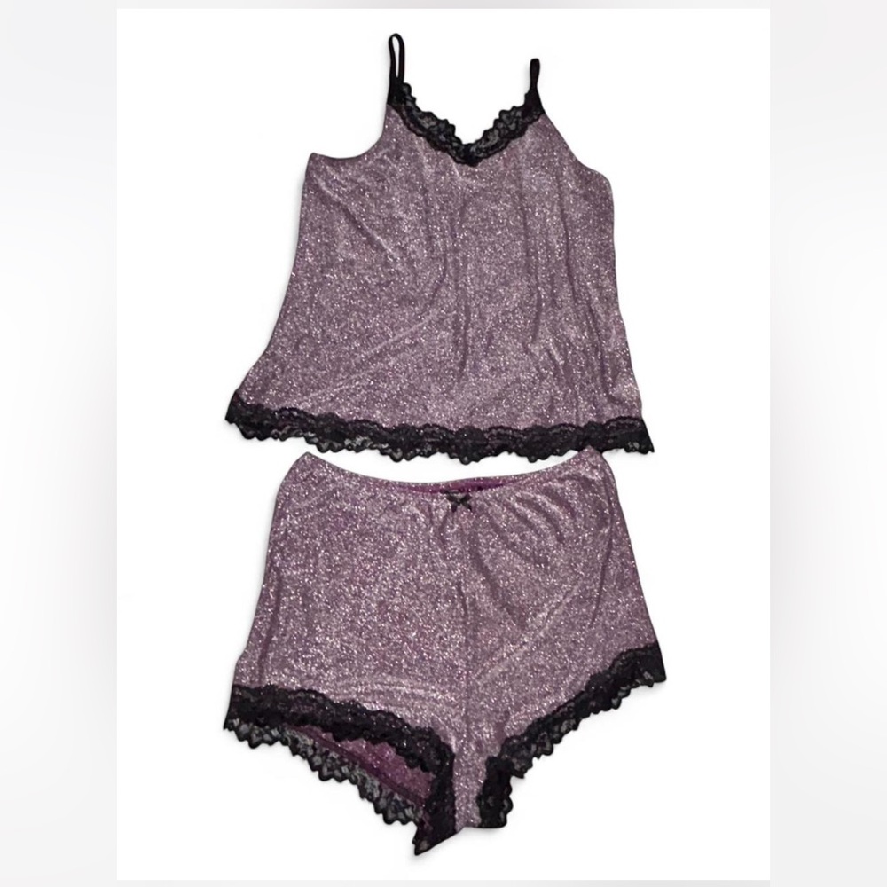 BloomChic-Women's Glittery Pajama Set with Lace Trim. Size 12.